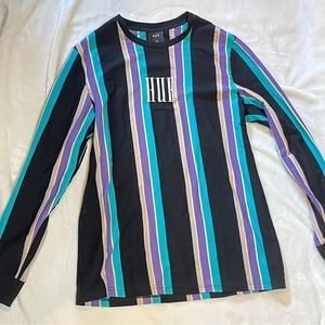 Huf Long Sleeve Shirt With Blue Gray & Purple Stripes Mens Large
